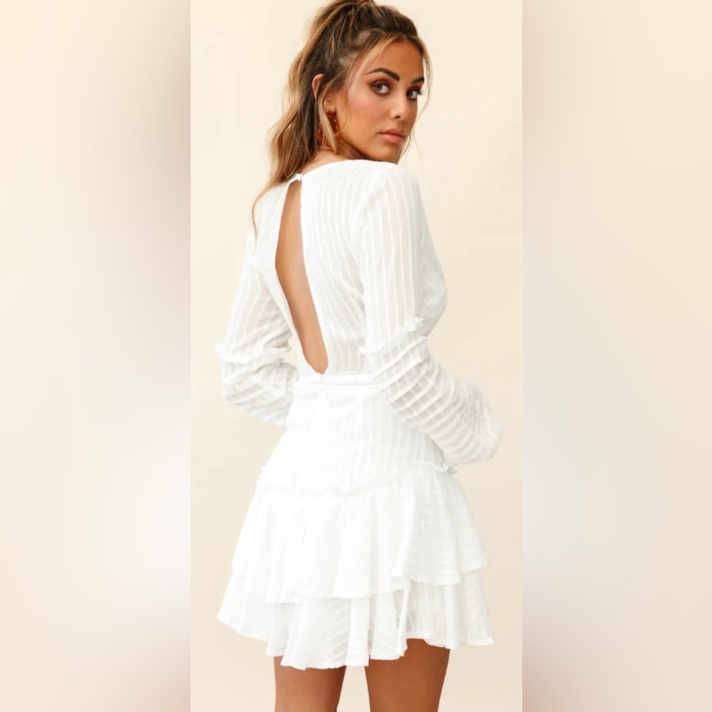 Balloon Sleeve Layered Ruffle‎ Hem Dress Size Small - Picture 2 of 9